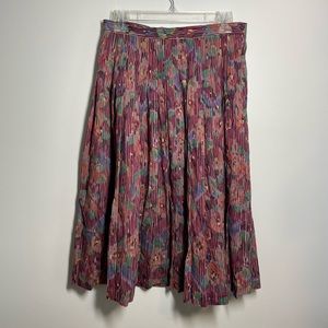 Vintage Jaegar Women’s Striped Multicolor Pleated Wool Midi Skirt Size UK 14